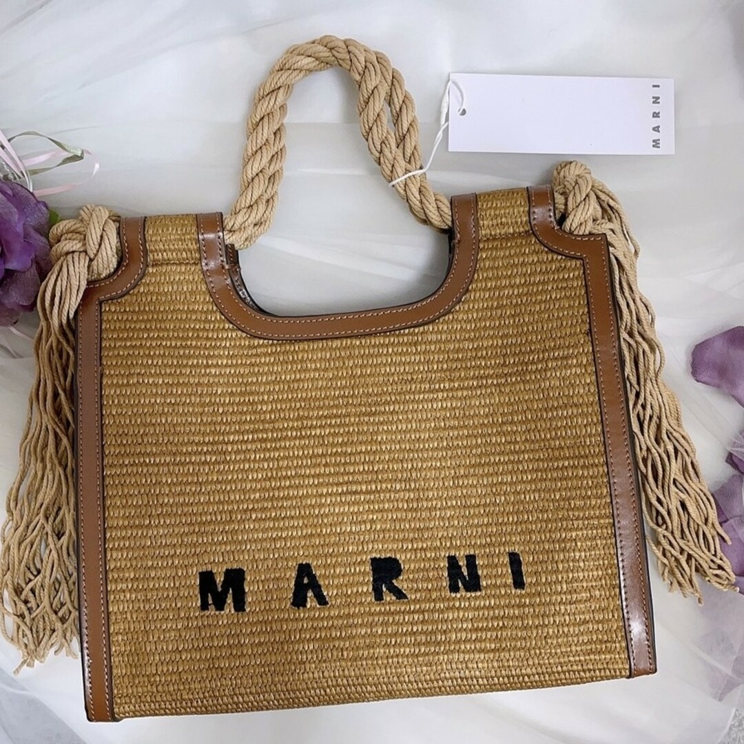 新品 MARNI マルニ ロープハンドル バーラップ かごバッグ ブラウン 茶