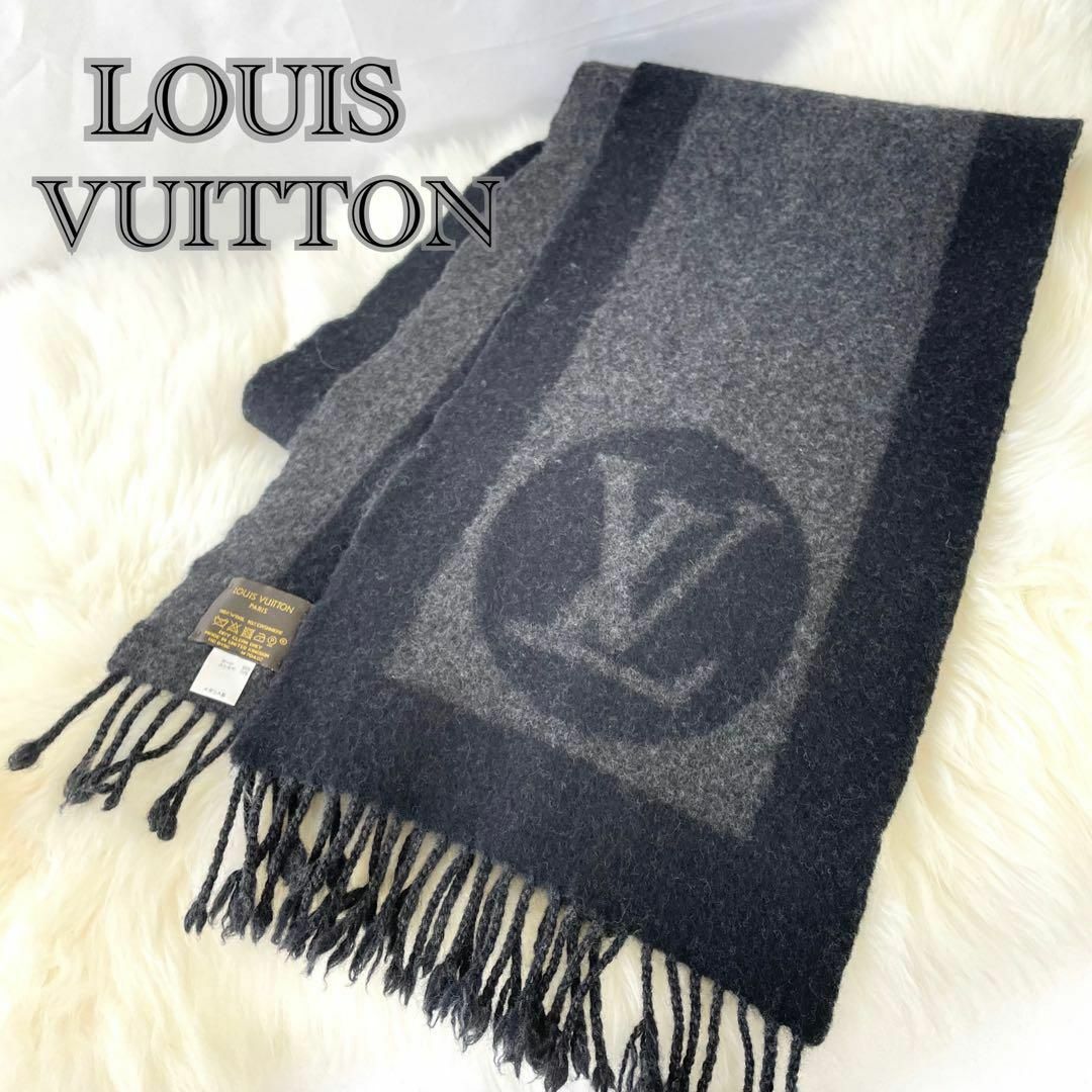 ルイヴィトン エシャルプ カーディフ マフラー モノグラム M70482 ユニセックス ブラック グレー LOUIS VUITTON  【アパレル・小物】