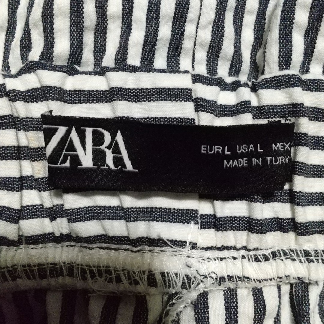 ZARA(ザラ)の227 ZARA 白×青 ストライプ ショートパンツ リボン Bigポケット レディースのパンツ(ショートパンツ)の商品写真