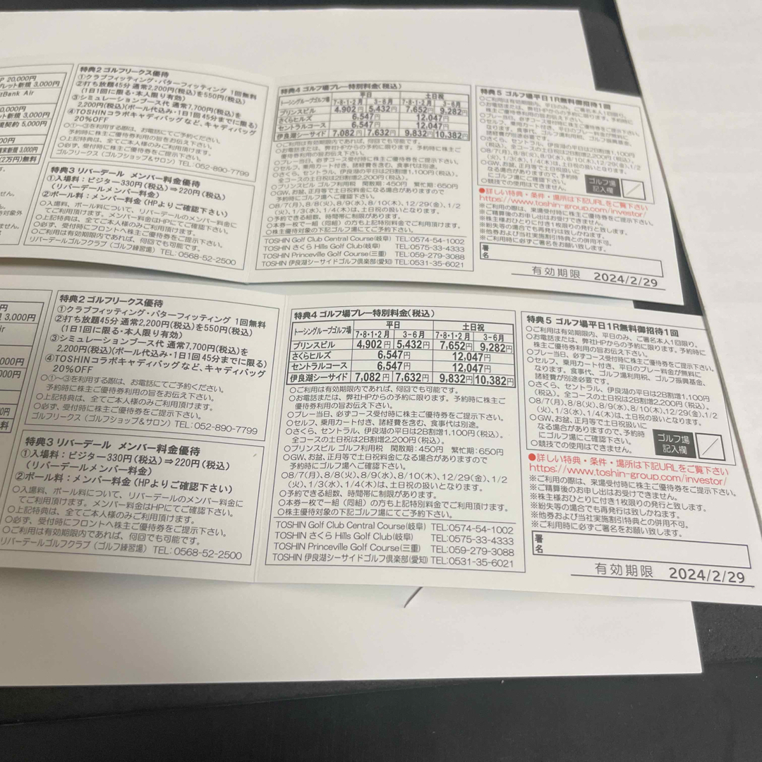 トーシン 株主優待(平日1R無料) 2枚 チケットの施設利用券(ゴルフ場)の商品写真