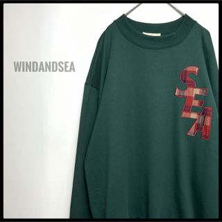 ウィンダンシー(WIND AND SEA)のWINDANDSEA モスグリーン　スウェットトレーナー　レトロ柄　肉厚　緑(スウェット)