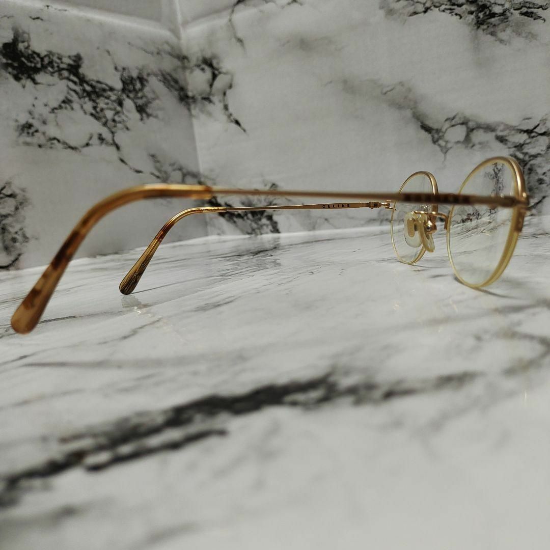 822超美品 セリーヌ メガネ 眼鏡柄 7750 ゴールド 鼈甲 アンバー