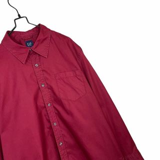 ギャップ(GAP)のOLD GAP ワインレッド 長袖シャツ コットン 地模様 ヘリンボーン柄 XL(シャツ)