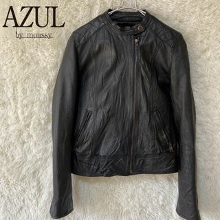 アズールバイマウジー(AZUL by moussy)の美品 マウジー レザージャケット ブラックライダース S 羊革(ノーカラージャケット)