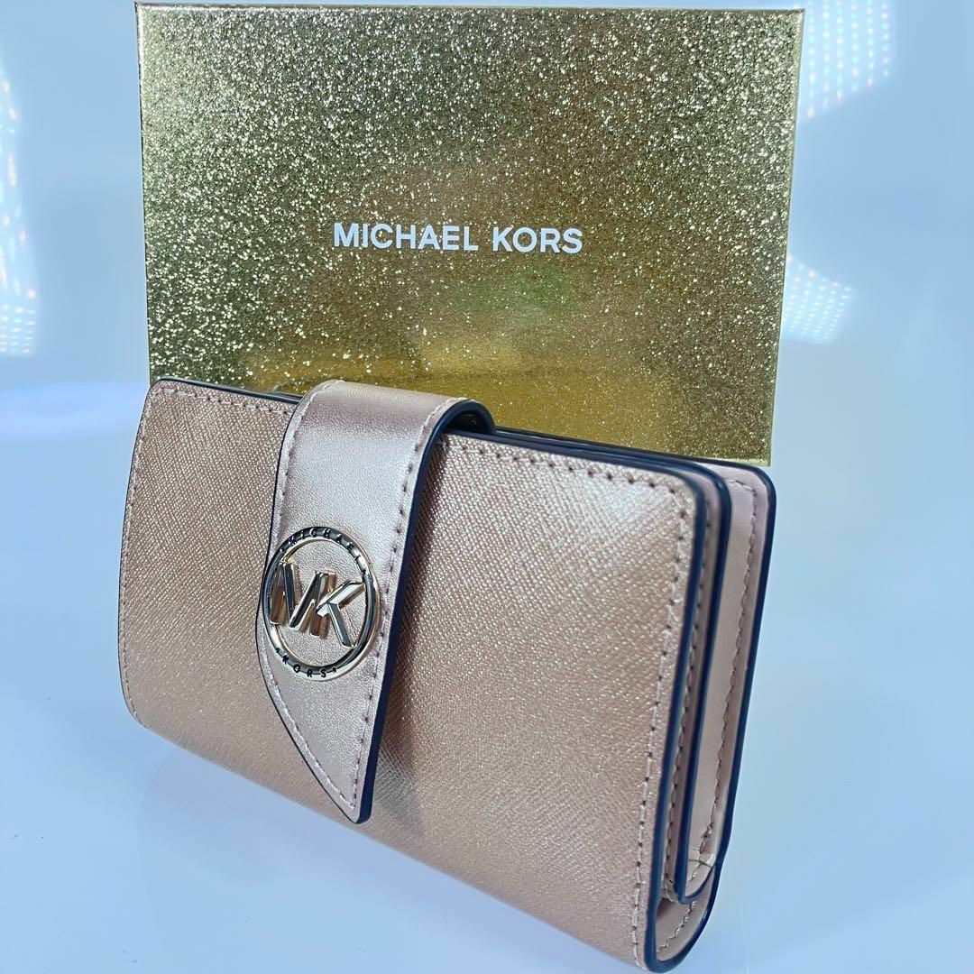 【新品】 マイケルコース MICHAEL KORS ピンクゴールド 二つ折り財布 | フリマアプリ ラクマ