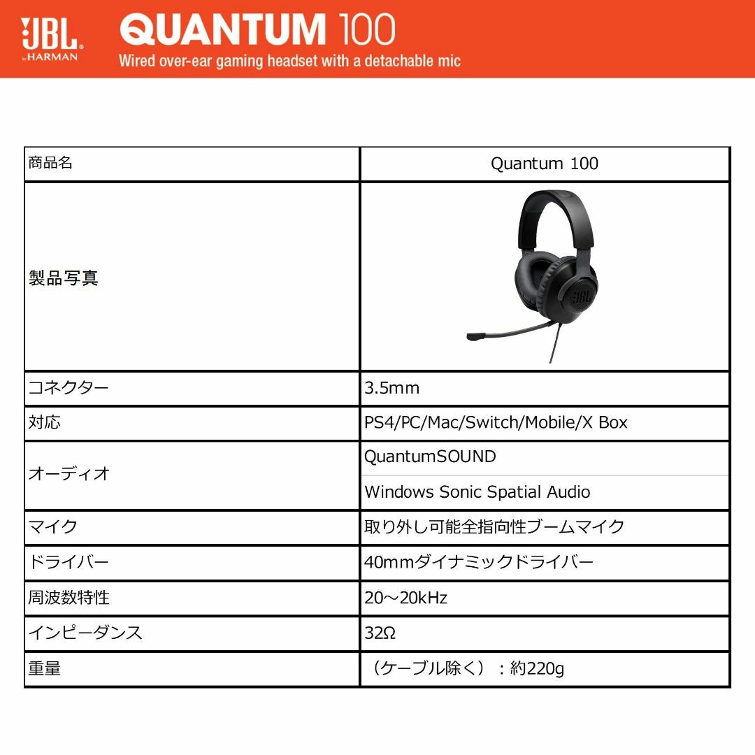 【数量限定】JBL QUANTUM 100 ゲーミングヘッドセット/ヘッドホン/ 4
