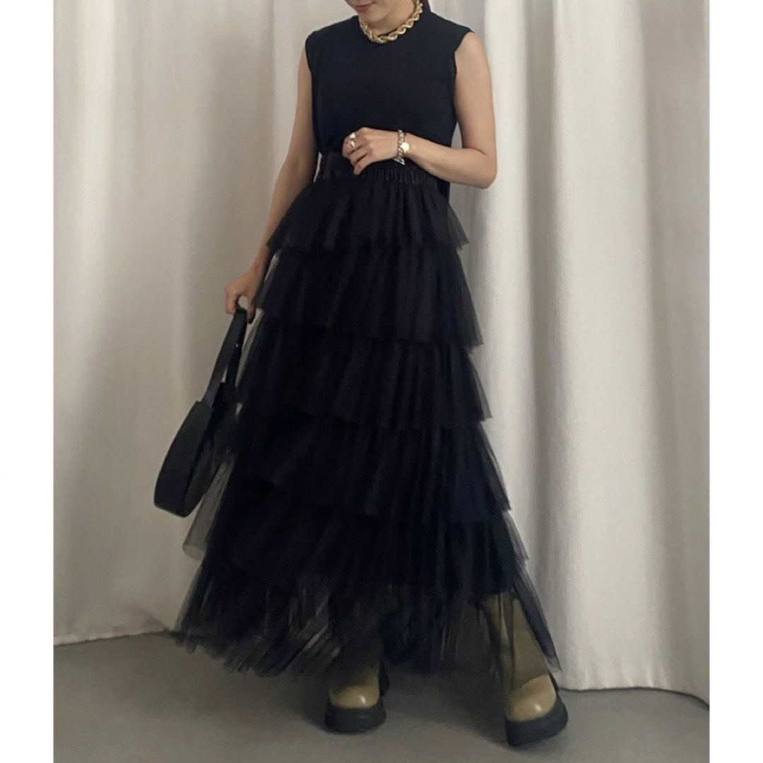 Ameri VINTAGE(アメリヴィンテージ)のAmeri ASYMMETRY TIERED TULLE SKIRT レディースのスカート(ロングスカート)の商品写真