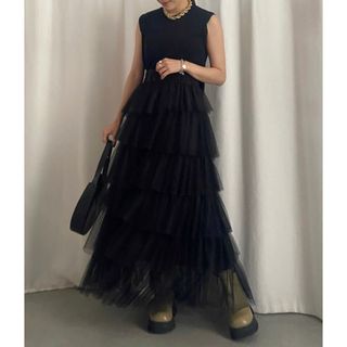 アメリヴィンテージ(Ameri VINTAGE)のAmeri ASYMMETRY TIERED TULLE SKIRT(ロングスカート)