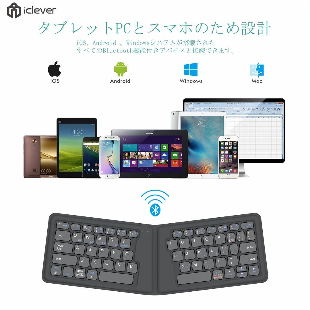 【新着商品】iClever Bluetooth キーボード 折りたたみ式 ワイヤ 3