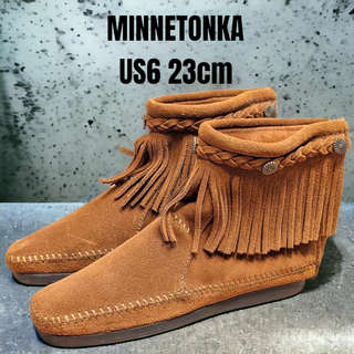 ミネトンカ(Minnetonka)のMINNETONKA ミネトンカ モカシン フリンジ ブーツ ブラウン 23cm(スリッポン/モカシン)