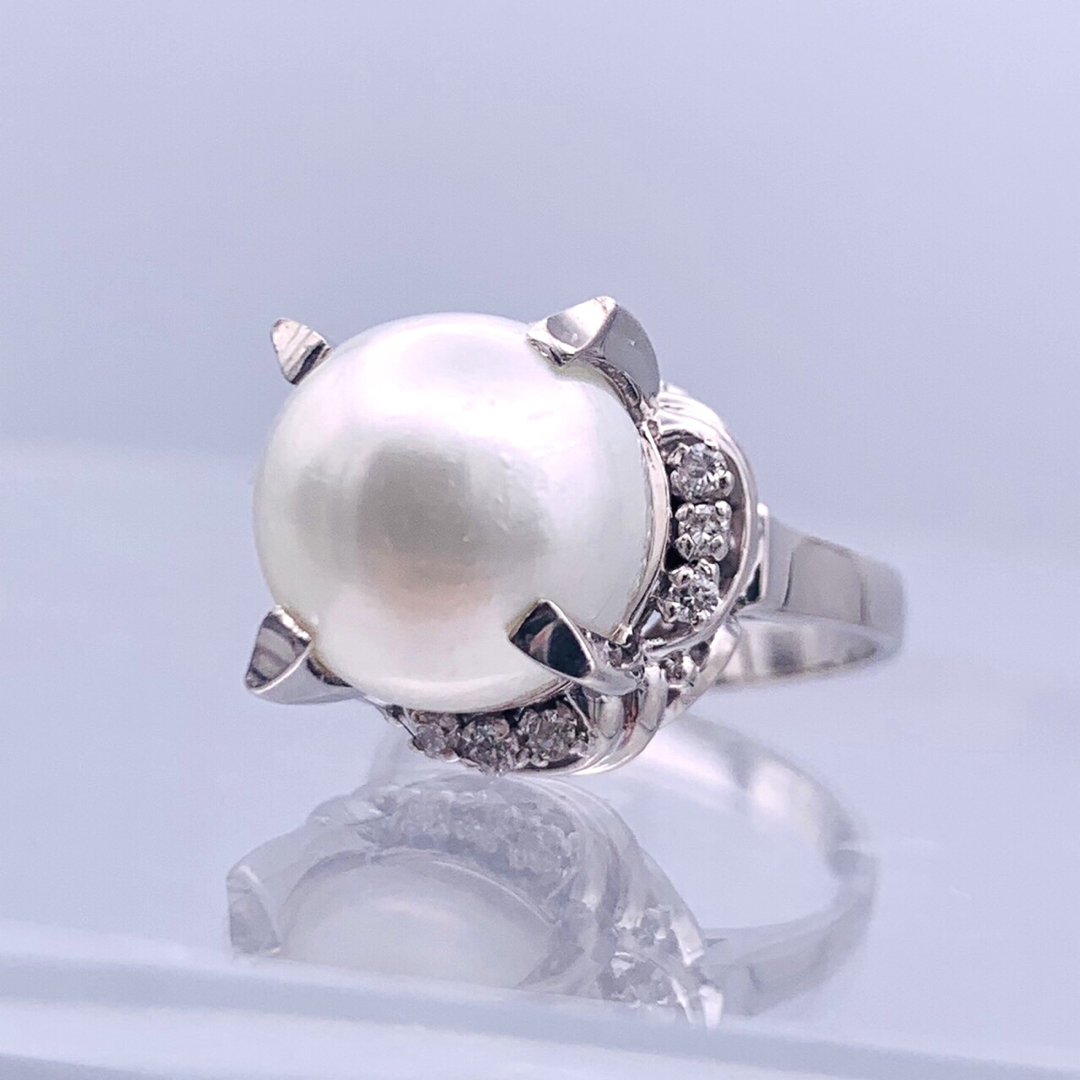 極美品 PT900 プラチナ あこや真珠 パール 0.24ct ダイヤ リング
