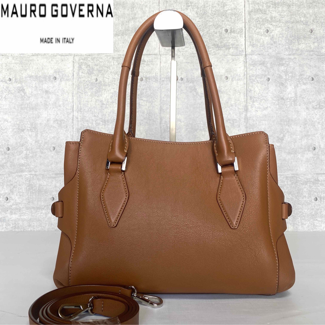 【美品】MAURO GOVERNA カーフレザー キャメル 2WAYトートバッグ