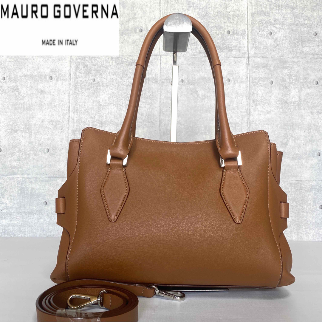 【美品】MAURO GOVERNA カーフレザー キャメル 2WAYトートバッグ