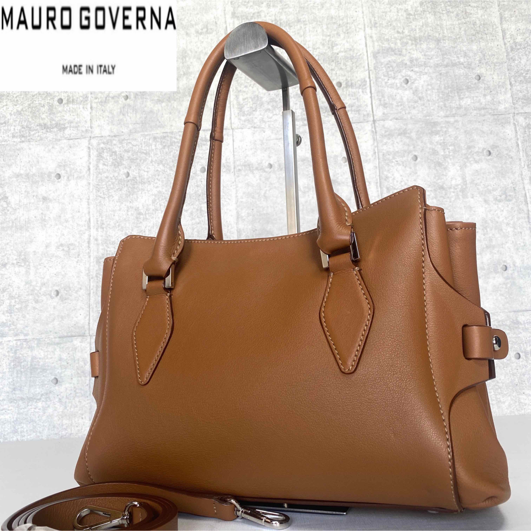 【美品】MAURO GOVERNA カーフレザー キャメル 2WAYトートバッグ