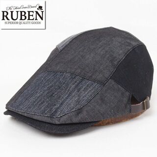 ルーベン(Ruben)の新品 RUBEN ルーベン パッチワーク デニムハンチング ブラック(ハンチング/ベレー帽)