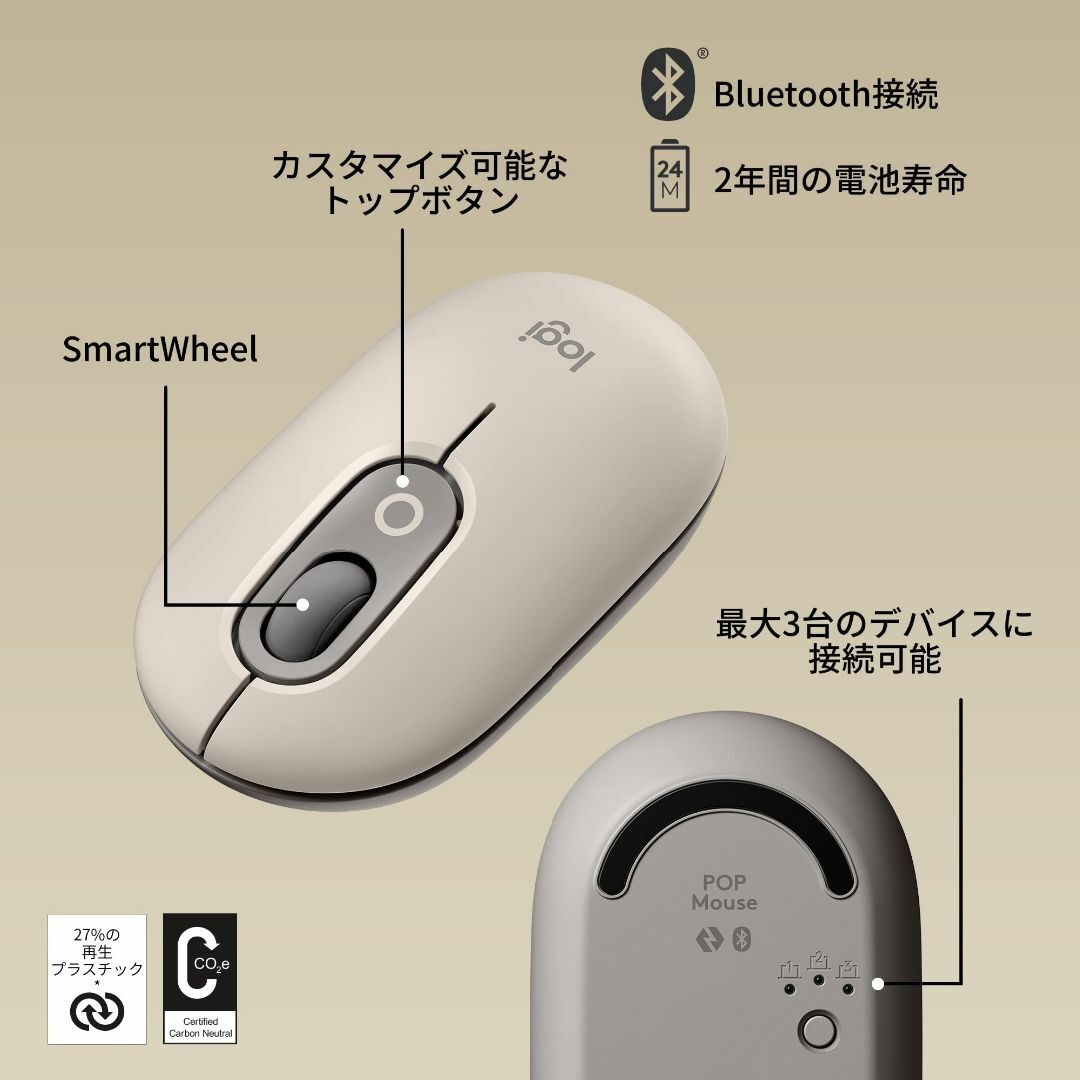 【人気商品】Logicool POP MOUSE M370GY 静音 ワイヤレス 6