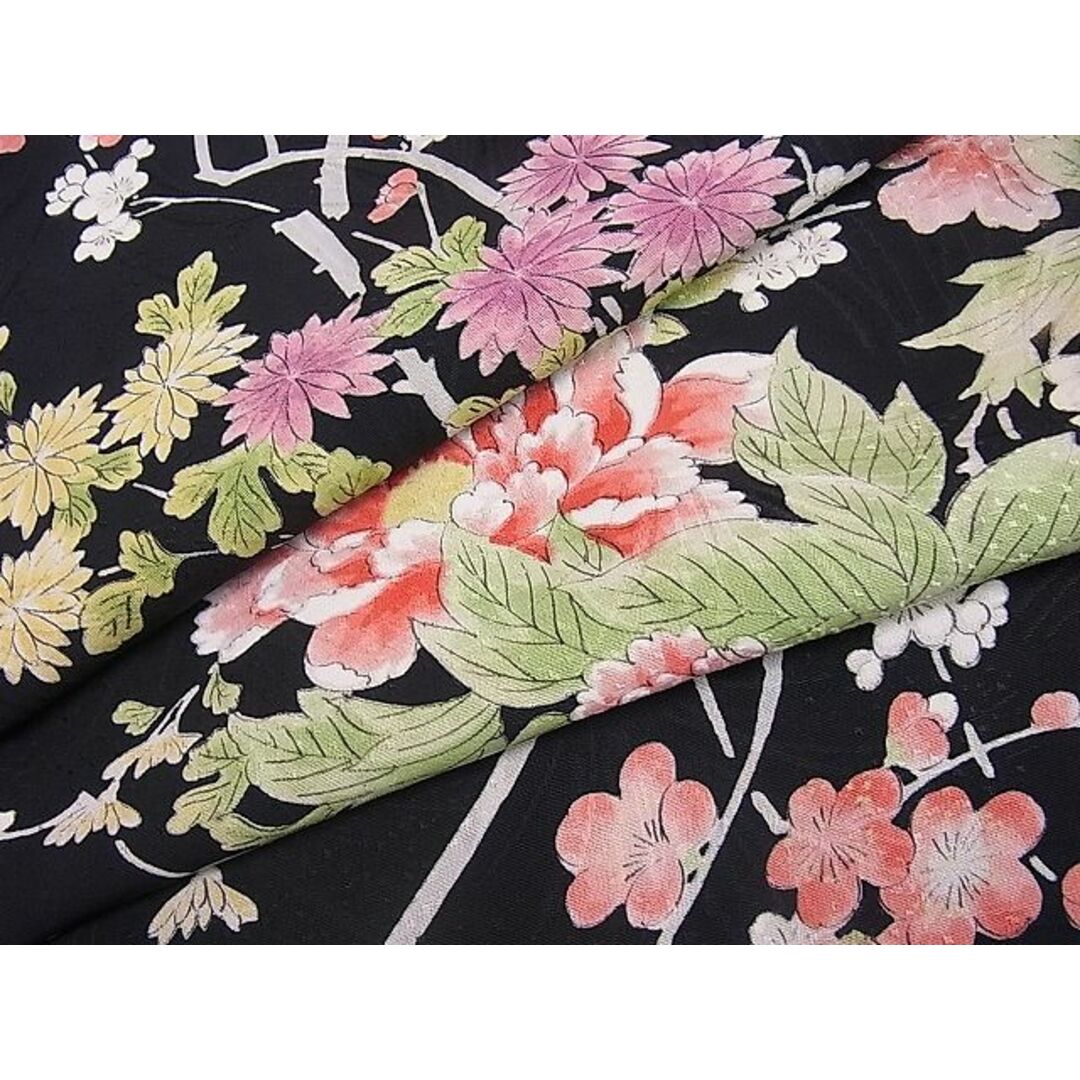 平和屋2□極上 色無地 本藍 長壽小紋 花鳥地紋 反端付き 逸品 未使用 ...