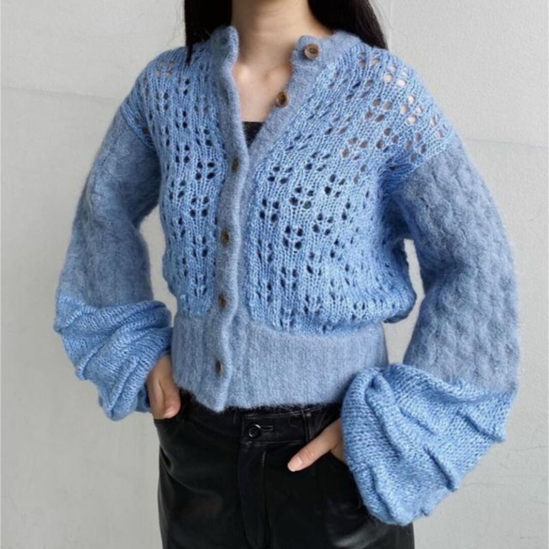 ブルー水色素材LEINWANDE Mama's Patchwork Cardigan