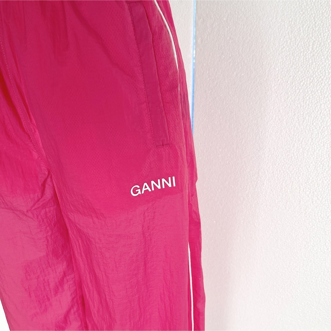 GANNI ガニー ロゴ入り ジャージ風カジュアルパンツ ピンク XS(32)の