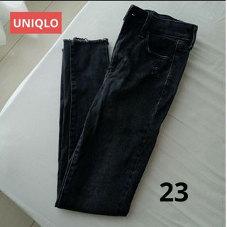 ユニクロ(UNIQLO)のUNIQLO　ウルトラストレッチジーンズ　ハイウエスト　ダメージ　23(スキニーパンツ)