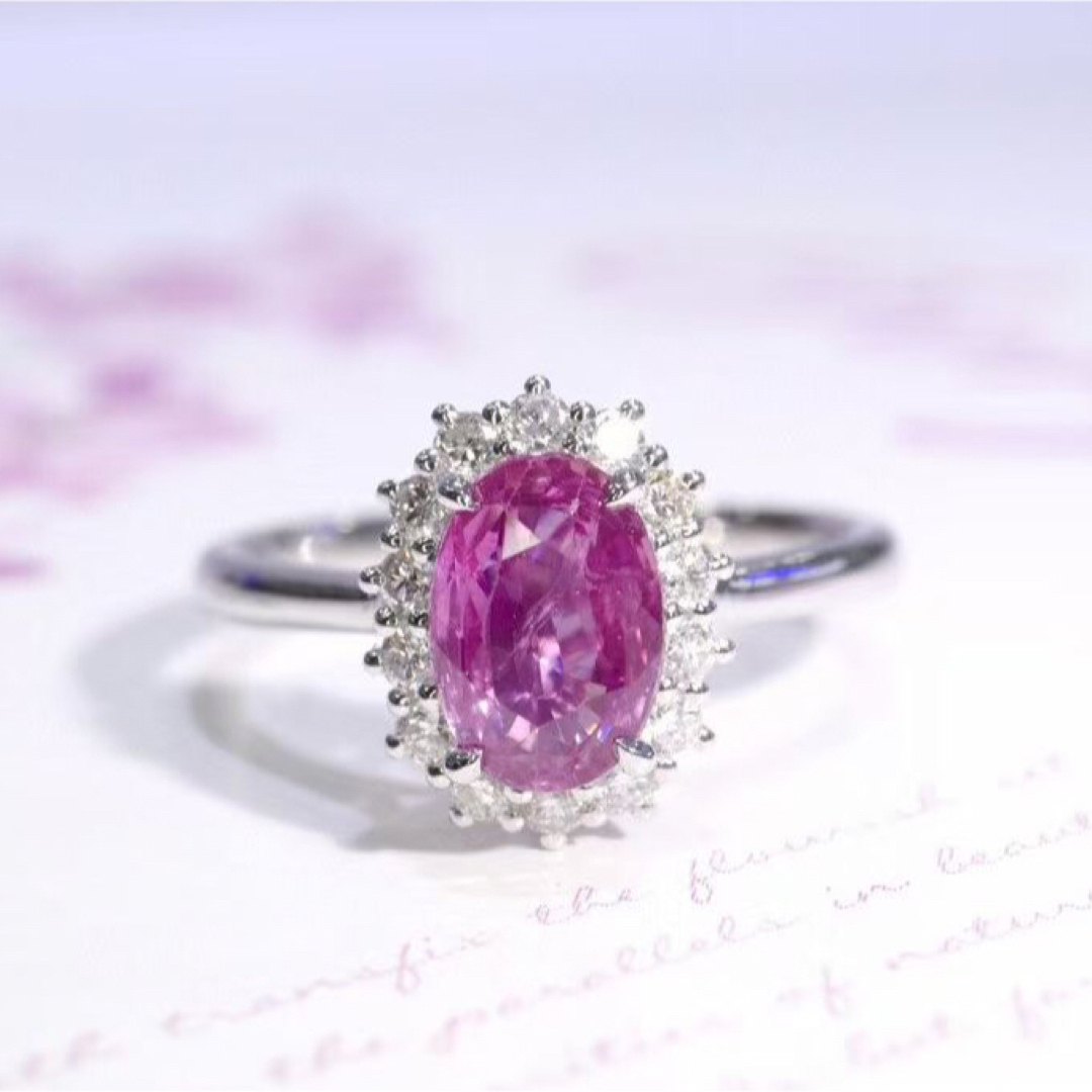 天然ピンクパープル サファイア ダイヤ リング1.47ct k18 f