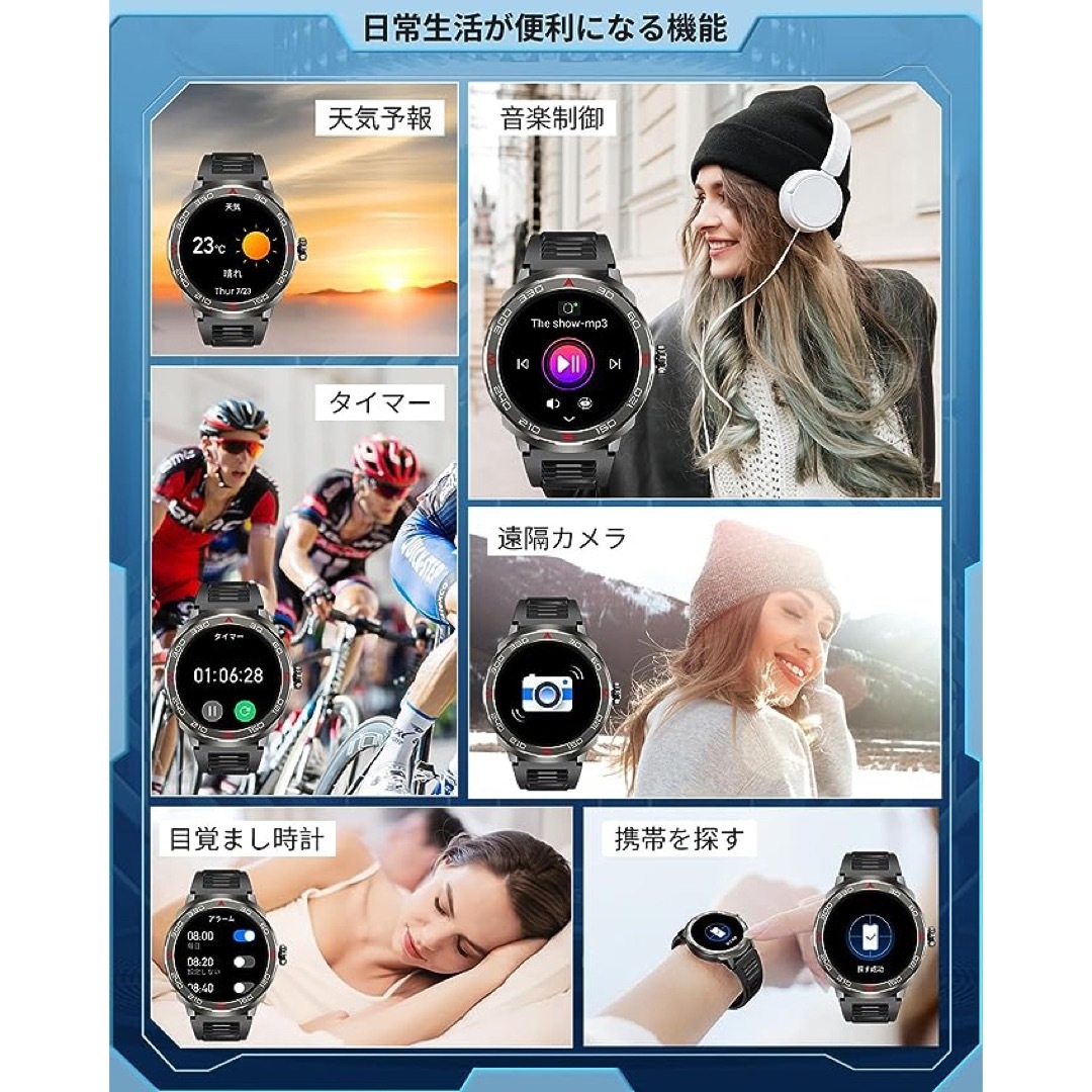 ✨新品✨スマートウォッチ 丸型iphone対応＆アンドロイド対応通話機能