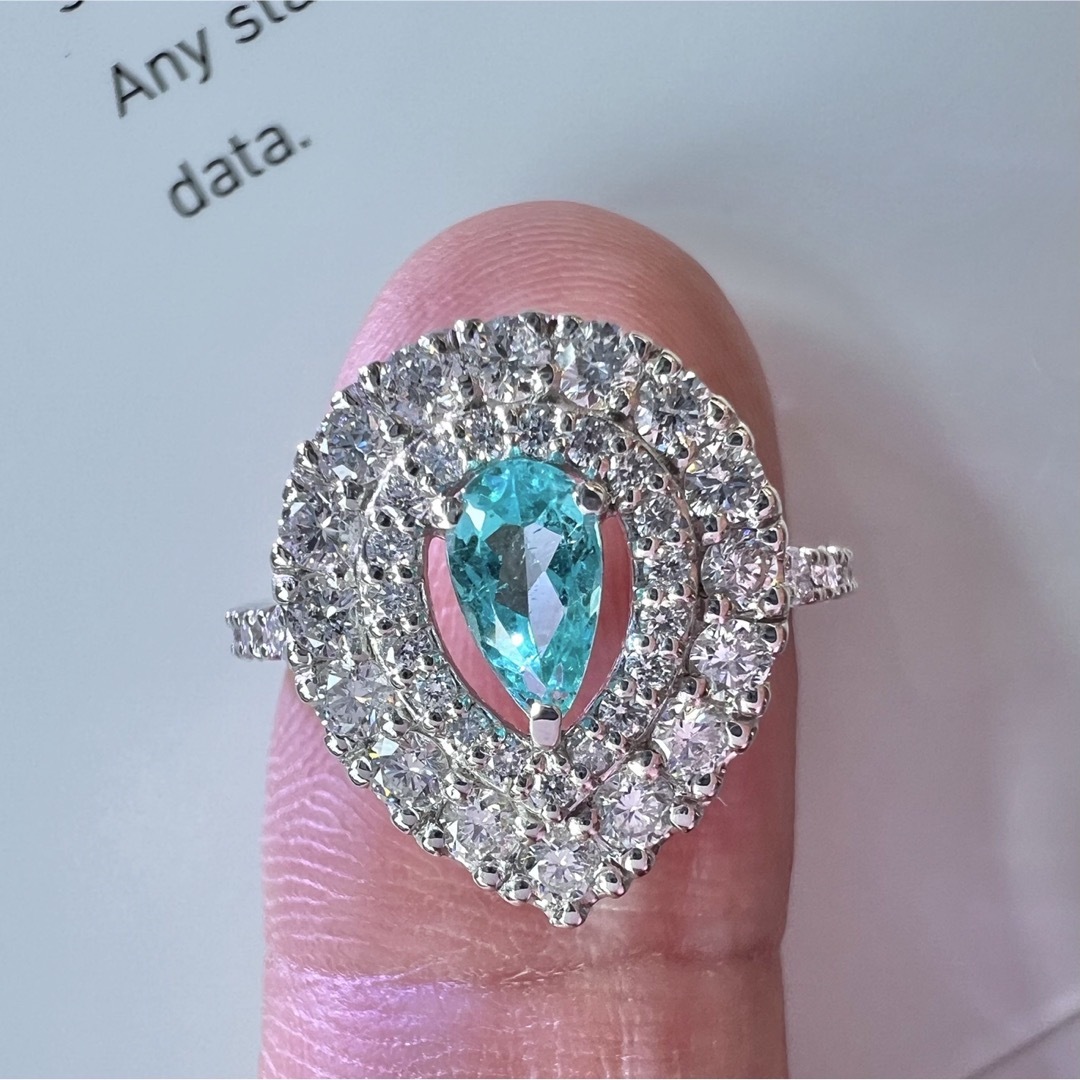 ブラジル産☆PTパライバトルマリンリングPL:0.38ct D:0.80ct レディースのアクセサリー(リング(指輪))の商品写真