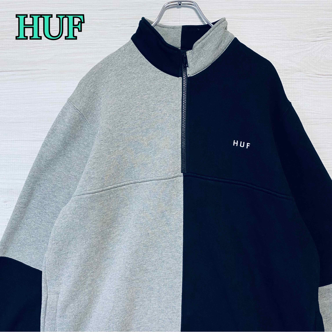 【入手困難デザイン】HUF ハフ　スウェット　Lサイズ　切り替え　刺繍ロゴ　レア