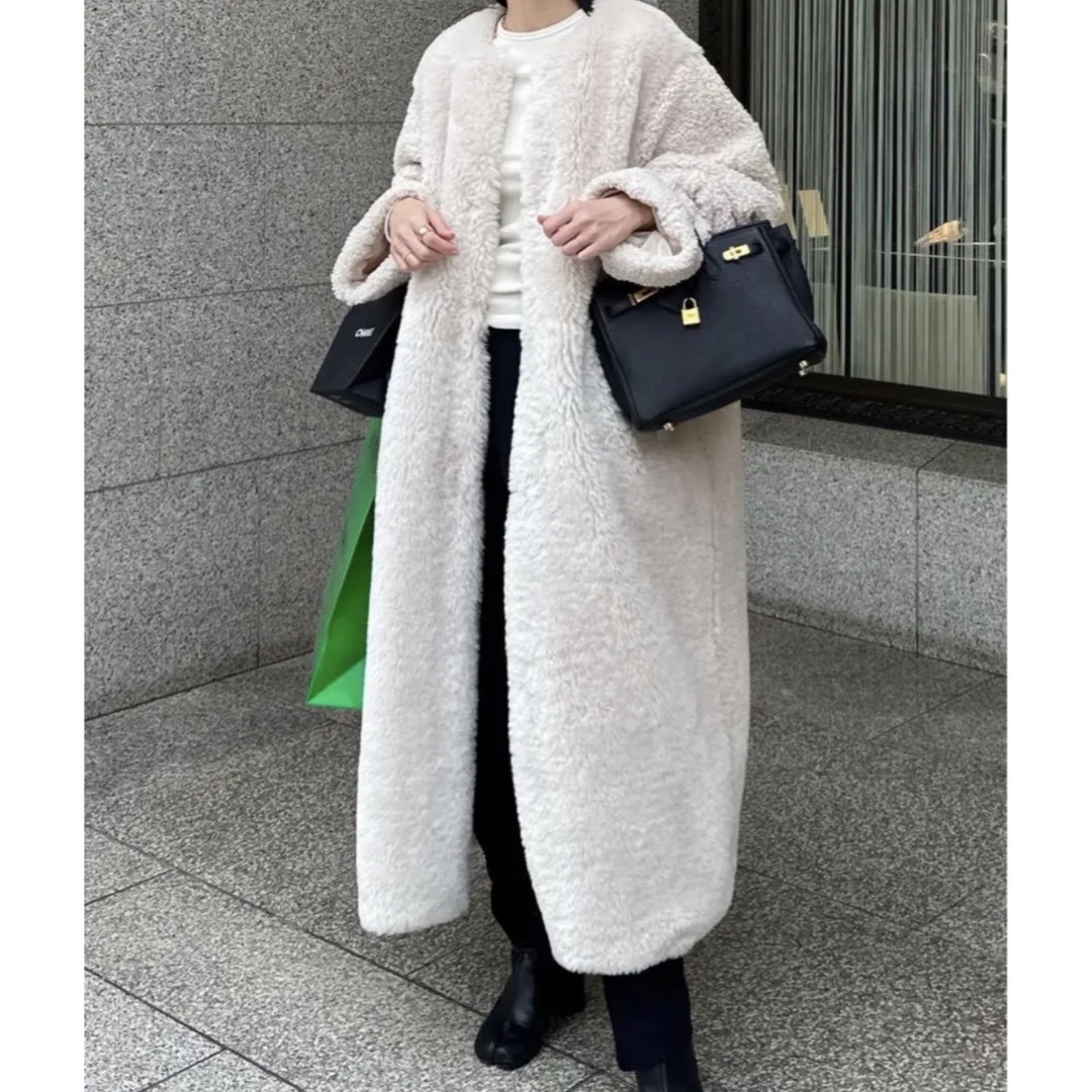 CLANE MIX FUR COCOON COAT  アイボリー1