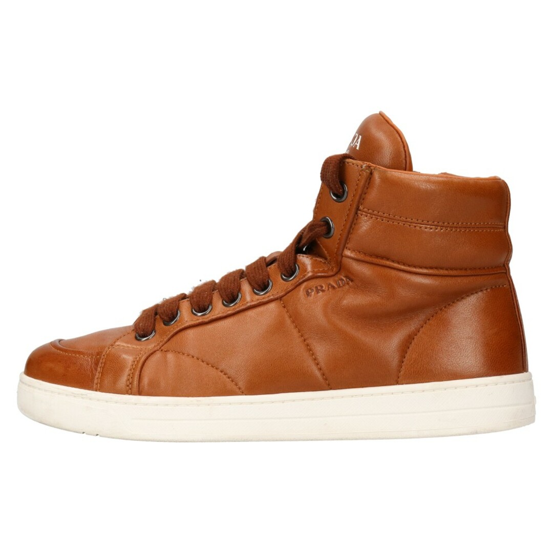 PRADA プラダ HIGH-TOP TRAINERS SHOES 4T2596 ハイトップ トレーナー ハイカットスニーカー レザー ブラウン