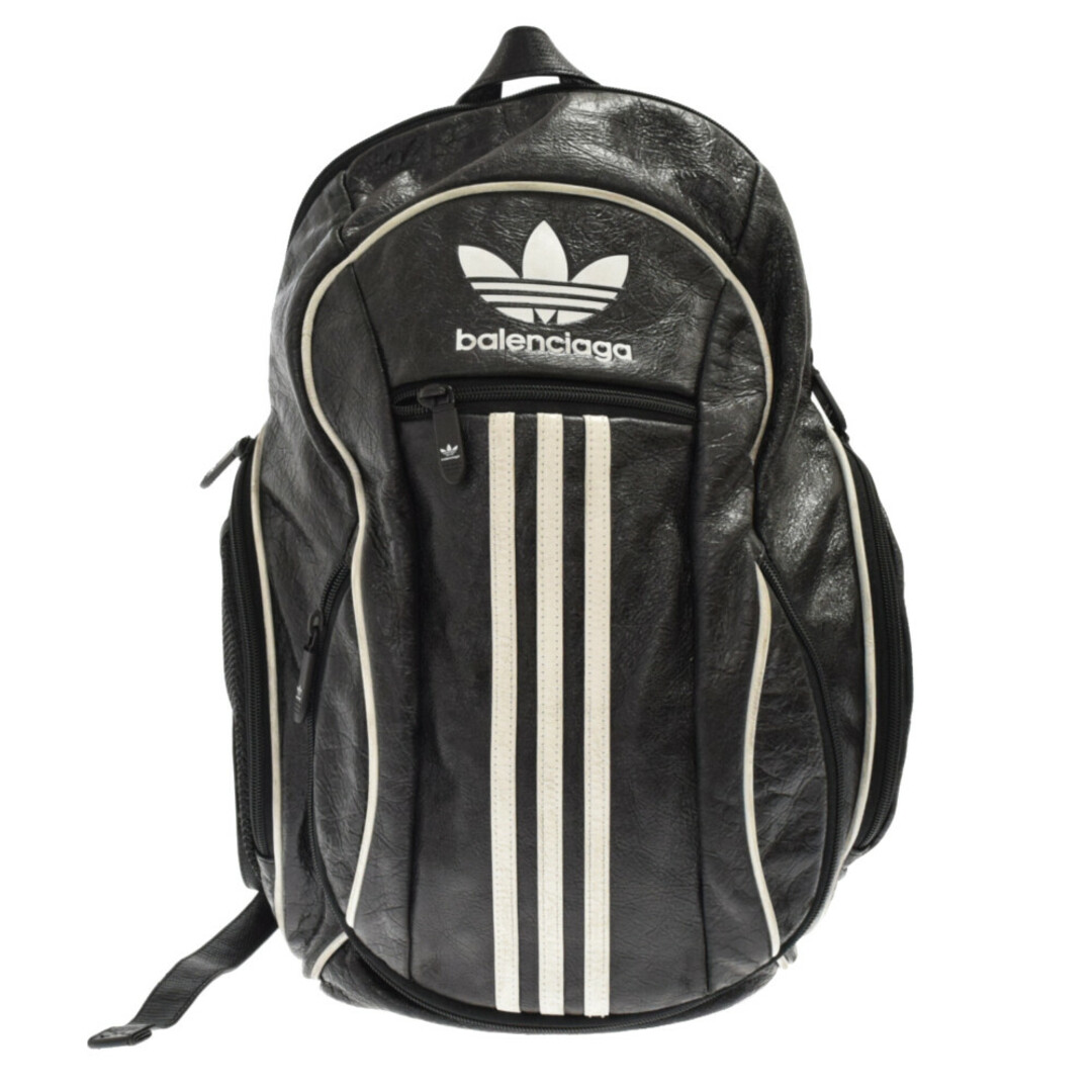 BALENCIAGA バレンシアガ ×adidas Large Backpack ロゴラインラムスキンレザーバックパック リュック 721685210LZ1091 ブラック