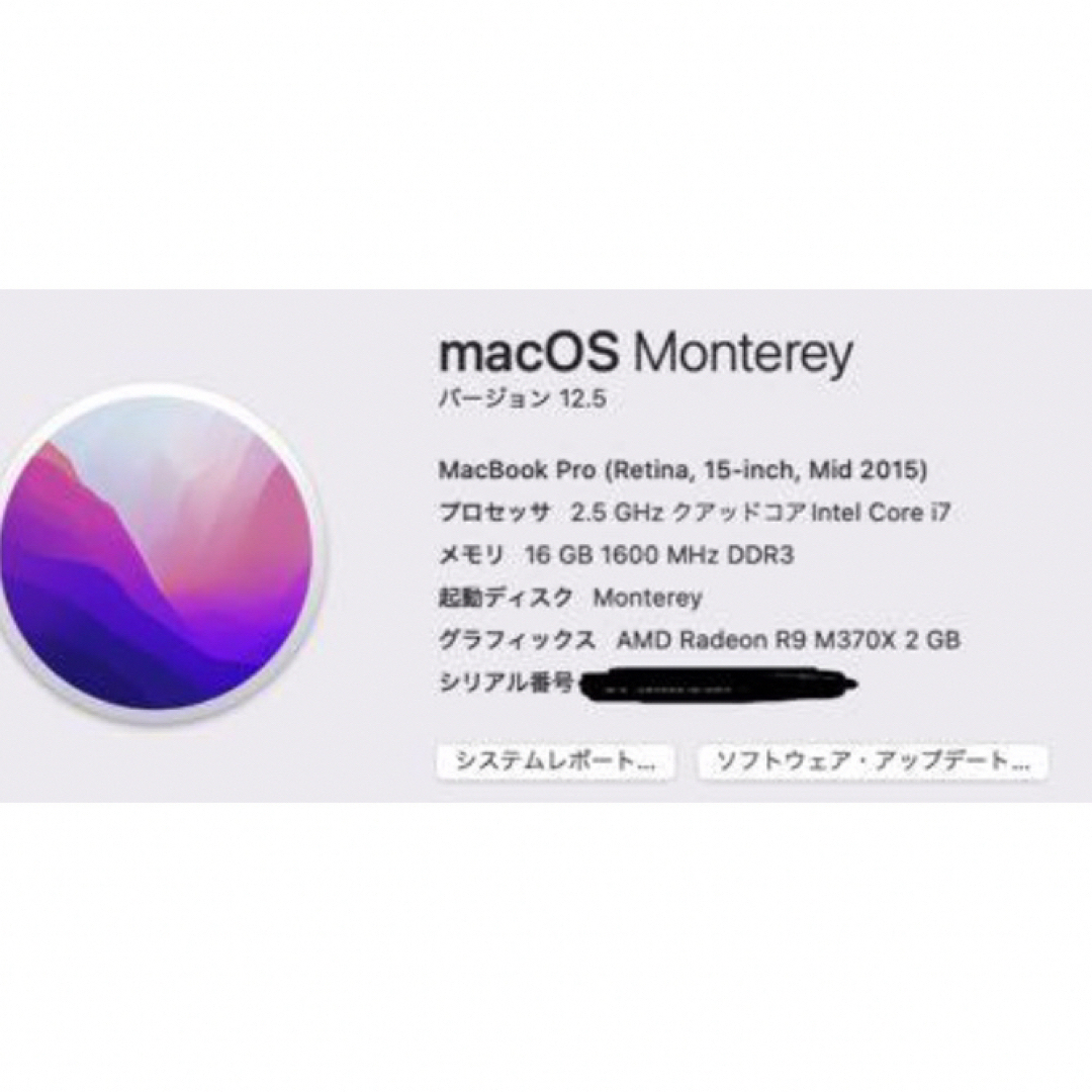 MacBook Pro 15インチ 2.5GHz 16GB 256GB