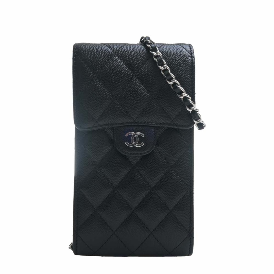 CHANEL シャネル キャビアスキン マトラッセ ココマーク チェーン ショルダーバッグ フォンケース AP2164 ブラック by