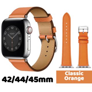 Apple Watch バンド 合皮 42/44/45mm クラシックオレンジ(ストラップ/イヤホンジャック)