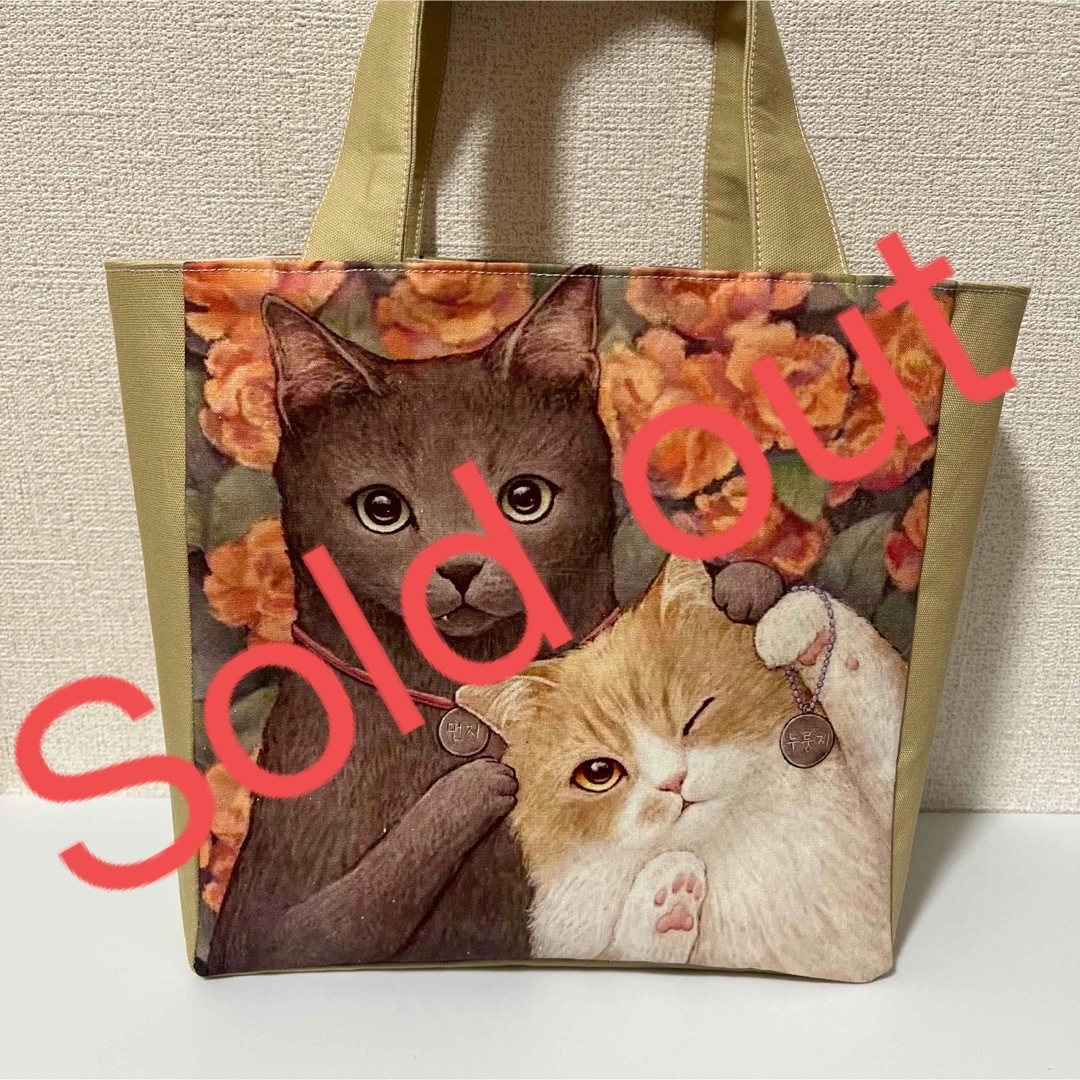 ハンドメイド ミニトートバッグ ねこ - バッグ(女性用)