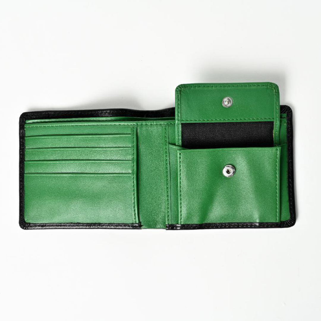 新品 高級 本革 二つ折り 財布 メンズ イタリアンレザー 緑 黒 グリーン メンズのファッション小物(折り財布)の商品写真