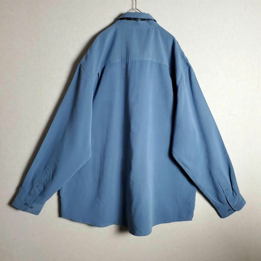【ネクタイシャツ ブルー 水色 長袖 レトロ 柄ネクタイ ビンテージ 】