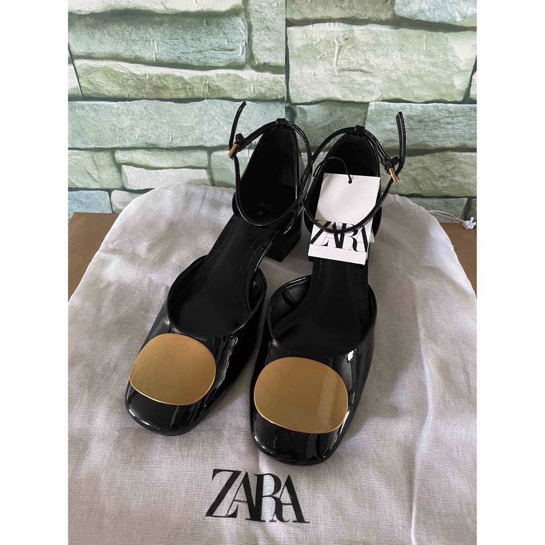 ZARA ザラ　ブロック ヒールビジュー　シューズ　ストラップ