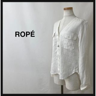 ロペ(ROPE’)のROPÉ ロペ リネンVネックシャツ　ノーカラー　ジャケット　Sサイズ　白色(シャツ/ブラウス(長袖/七分))