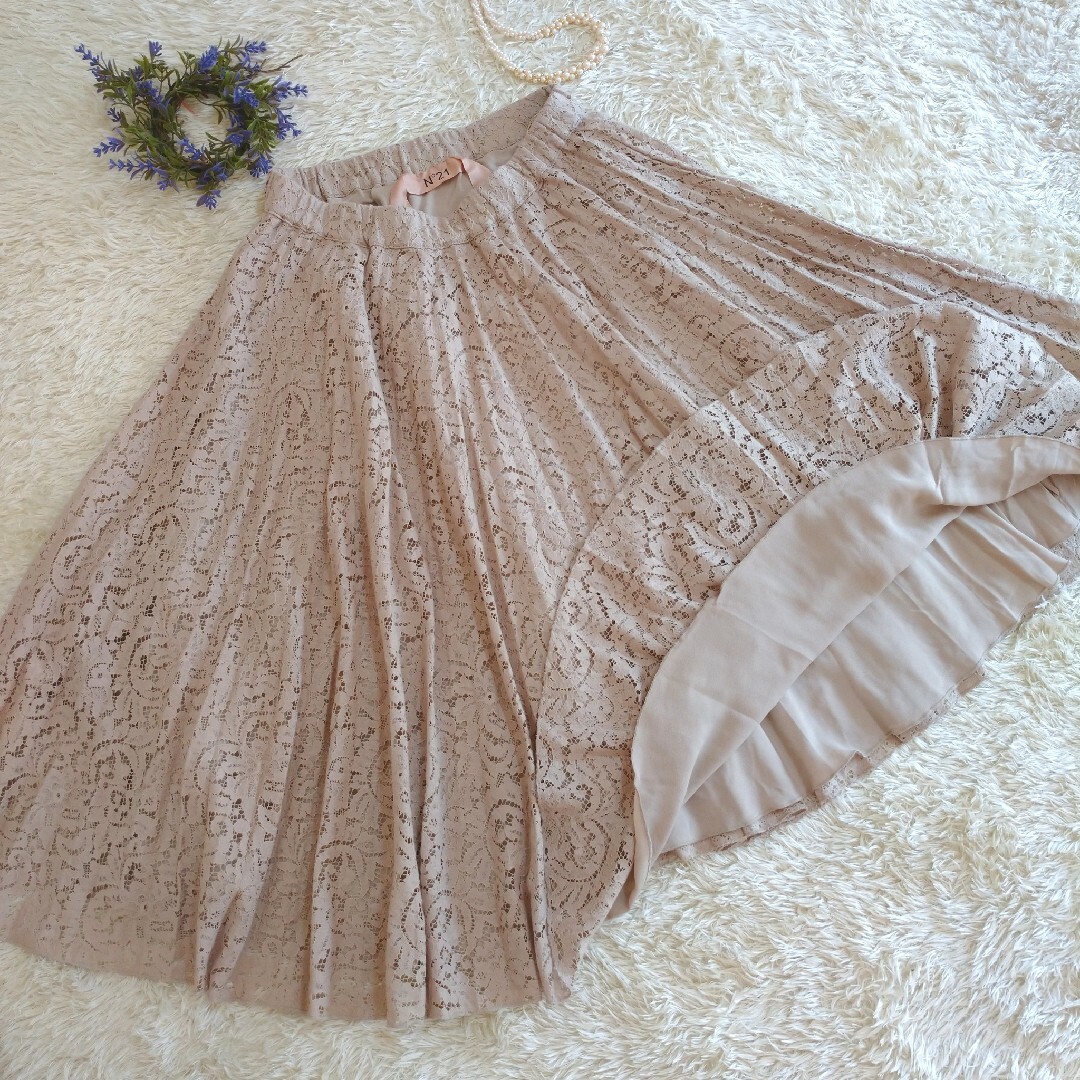 イタリヤ製☆N°21 スカート 総レース刺繍 花柄 40 L - ロングスカート