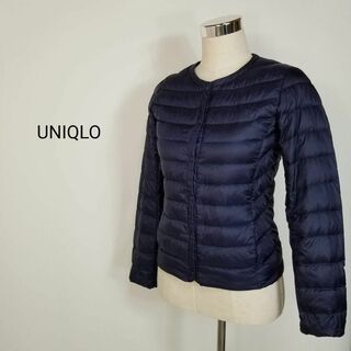 ユニクロ(UNIQLO)のUNIQLO人気の襟なしレディースSウルトラライトダウンコンパクトジャケット紺(ダウンジャケット)