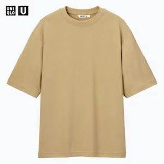 ジェラートピケ(gelato pique)の新品　エアリズムコットンオーバーサイズTシャツ（5分袖）ベージュ　XL　ユニクロ(Tシャツ/カットソー(半袖/袖なし))