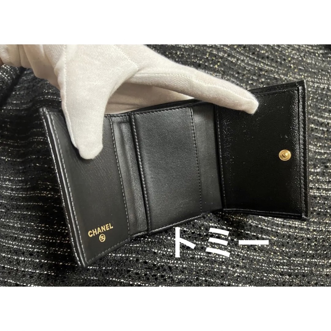 CHANELボーイシャネル 三つ折り財布 コンパクトウォレット レザー ブラック