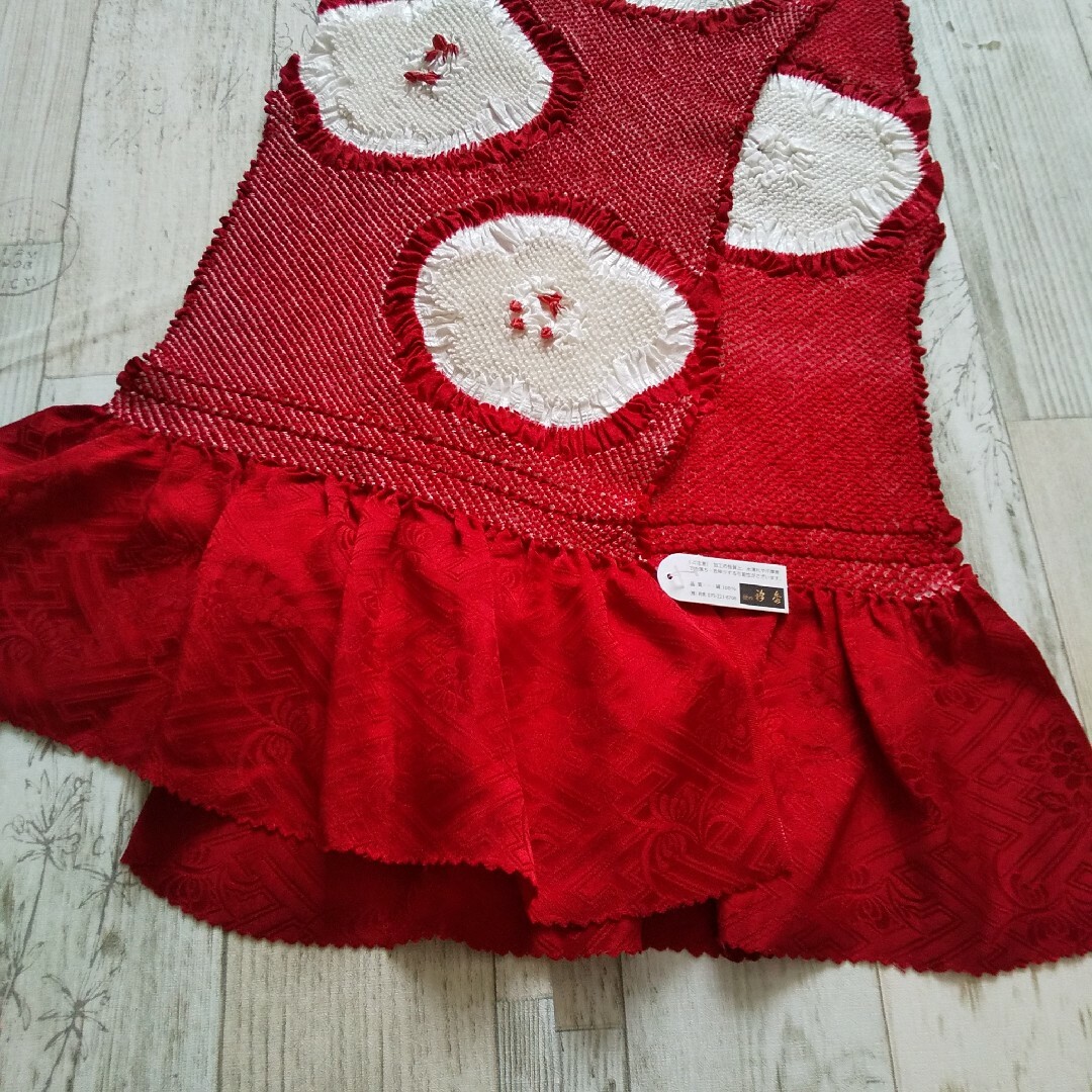 帯揚げ 総絞り 赤 白 衿秀 成人式 振袖用 レディースの水着/浴衣(振袖)の商品写真