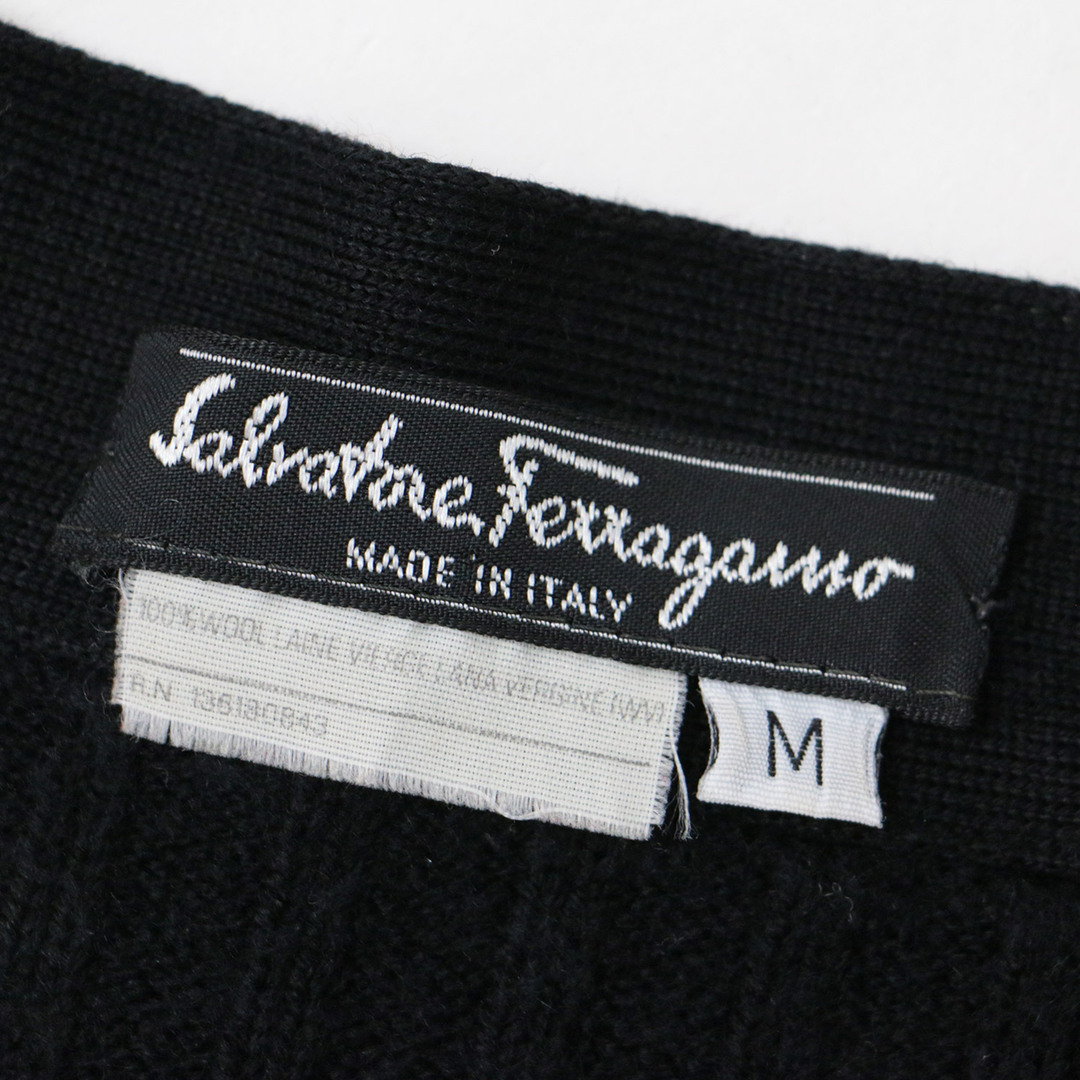 Salvatore Ferragamo サルヴァトーレ フェラガモ カーディガン ニット トップス ブラック 黒 M 長袖 Vネック リブ グログラン  ウール VINTAGE おしゃれ シンプル 無地 きれいめ 大人女子 ブランド 上品 エレガント 高級 フェミニン 羽織り【レディース】【中古】