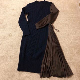 sacai サカイ 22SS Suiting Mix Dress プリーツコンビワンピース ベージュ 1