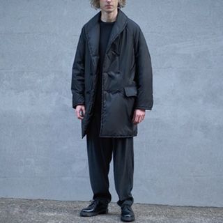 17SS comoli 中綿ショールカラーコート ダウン ブラック コモリ