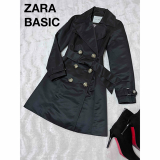 ザラ(ZARA)のZARA BASIC ザラ ベーシック ダブル トレンチコート ブラック M(トレンチコート)
