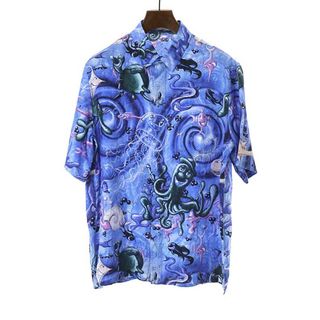 ディオール(Dior)のDior × Kenny Scharf ディオール×ケニーシャーフ 21AW Shirt Blue Silk and Cotton Jacquard オブリークシルクコットンシャツ ブルー 40(シャツ)