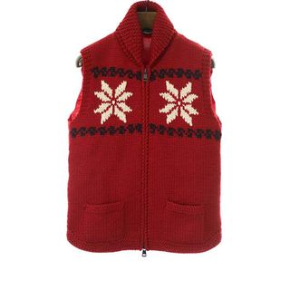 モンクレール(MONCLER)のMONCLER モンクレール MAGLIONE TRICOT GILET ノルディックニットダウンベスト レッド L(ダウンベスト)